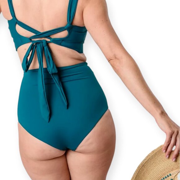 WILD ISLES Blue Hana Bikini Bottoms Size 12/14 Recycled UPF High Waisted - Picture 1 of 8